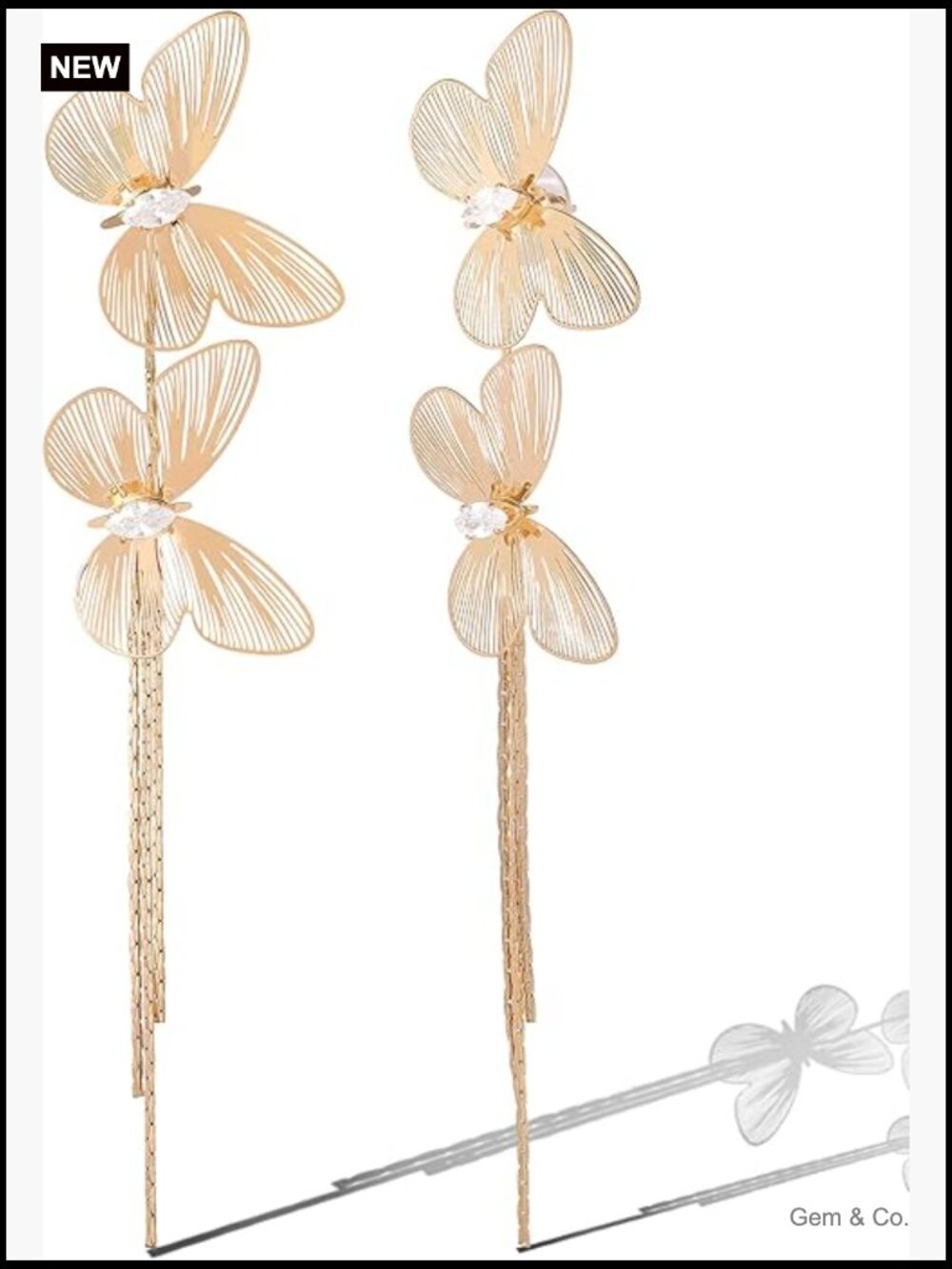 Gold-Tone Butterfly Hoop Earrings with Clear Crystals